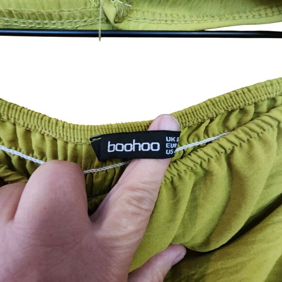 Boohoo Womens Lime Green Off-Shoulder Crop Top Size 4 - Picture 3 of 4
